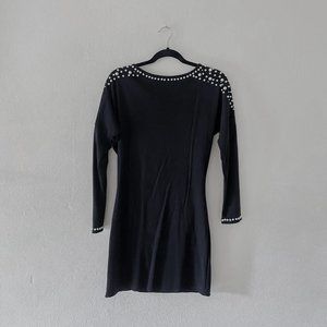 Open back pearl detail black mini dress